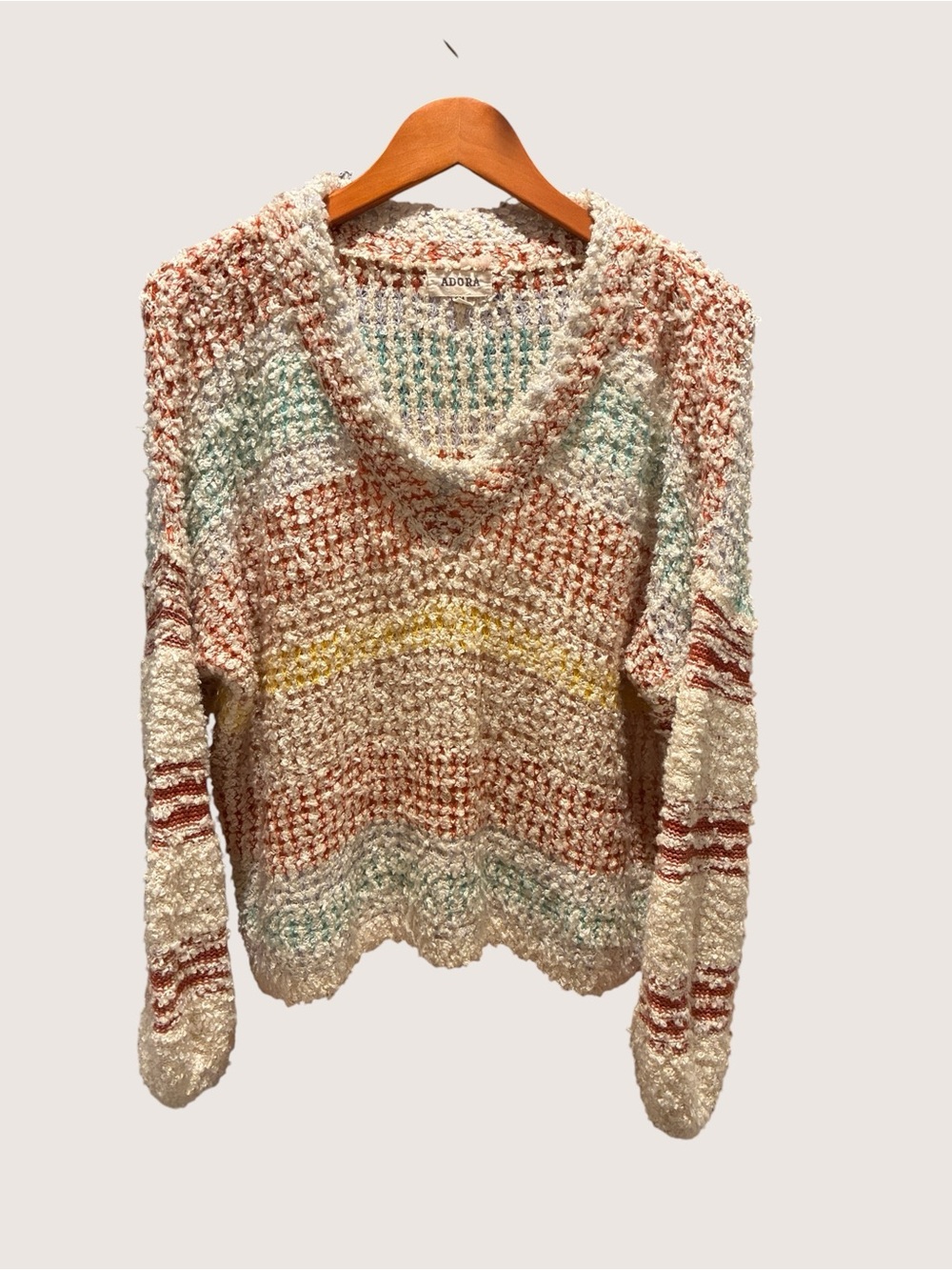 ADORA Cream Multicolor Striped  V-Neck Sweater